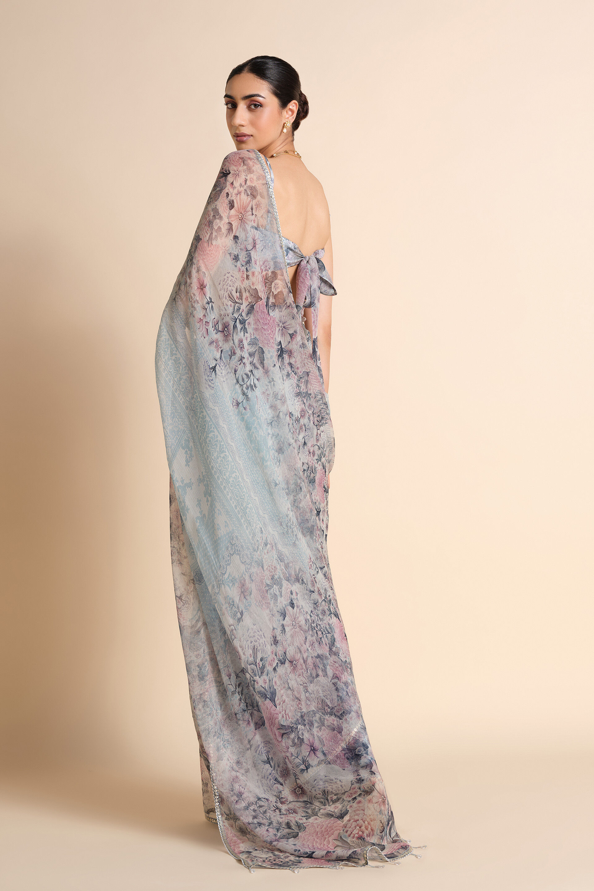 Flores Chiffon Saree - Powder Blue, Powder Blue, image 2